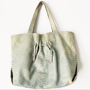 Furla Teal Croc Embossed Leather Shoulder Bag